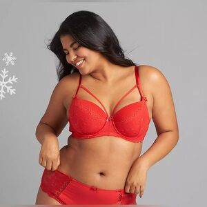 Cacique 38G Spot Mesh & Lace Boost Balconette Red